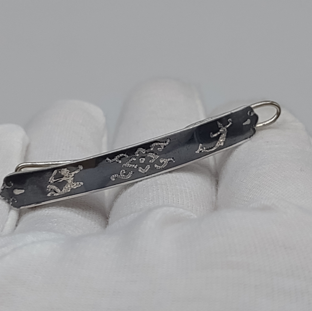 Vintage Sterling Silver Siam Niello Hair Barette - Picture 8 of 10